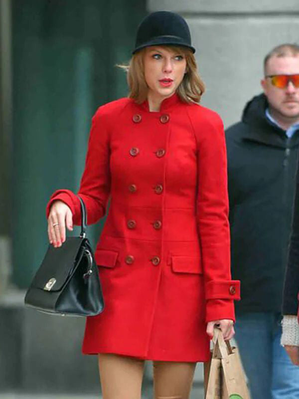 American Singer Taylor Swift Red Peacoat