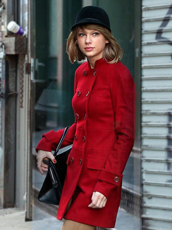 American Singer Taylor Swift Red Peacoat