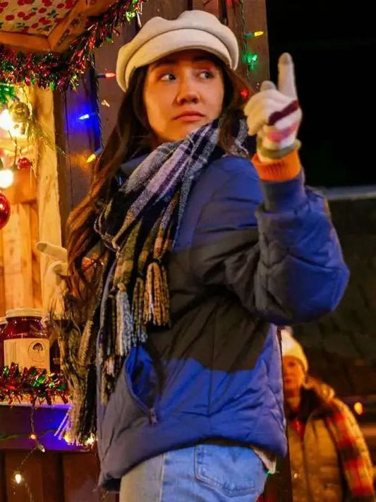 Anna Zhang A Cherry Pie Christmas Blue Quilted Bomber Jacket