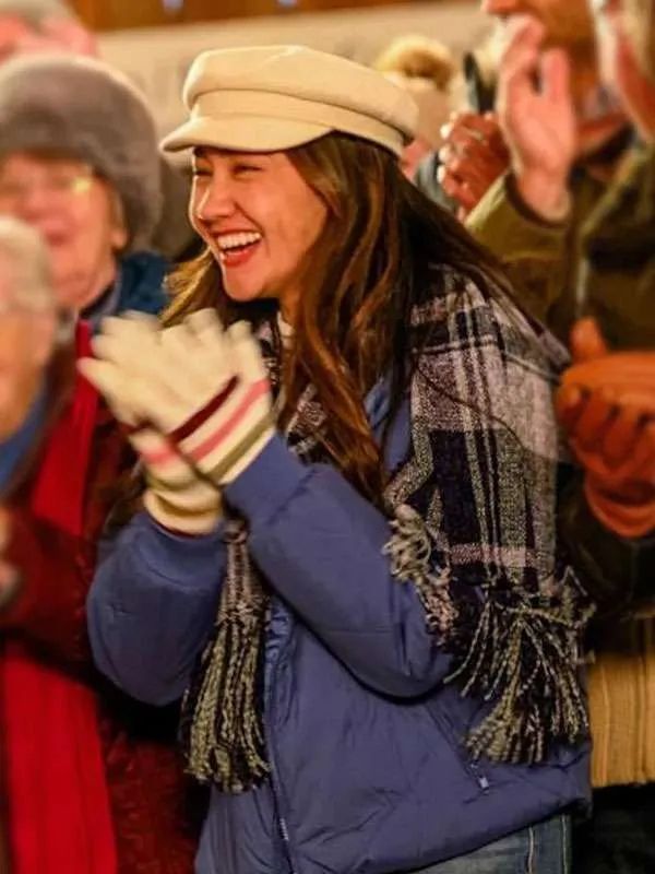 Anna Zhang A Cherry Pie Christmas Blue Quilted Bomber Jacket