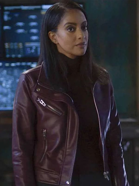 Azie Tesfai Supergirl Maroon Leather Jacket