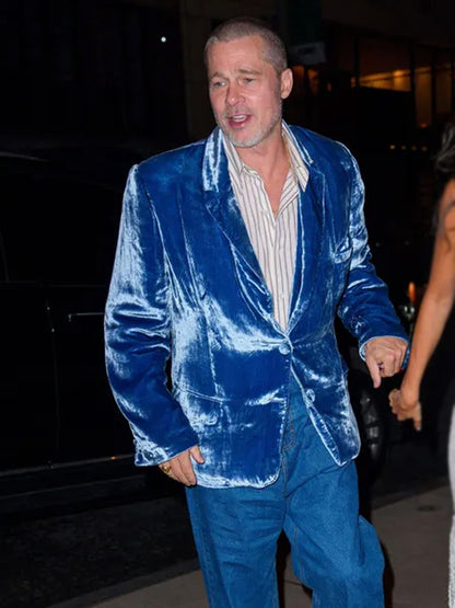 Brad Pitt Cobalt Blue Velvet Blazer