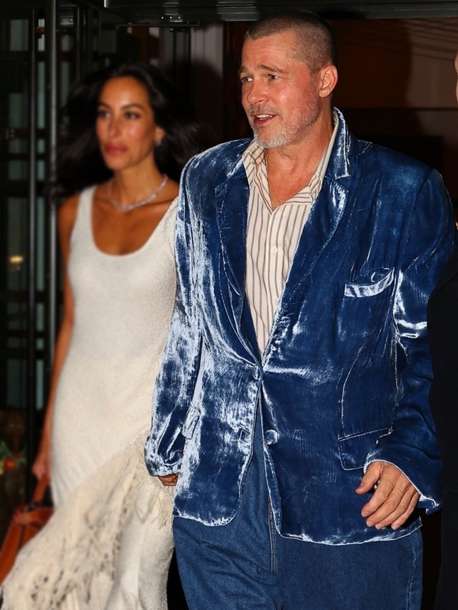 Brad Pitt Cobalt Blue Velvet Blazer