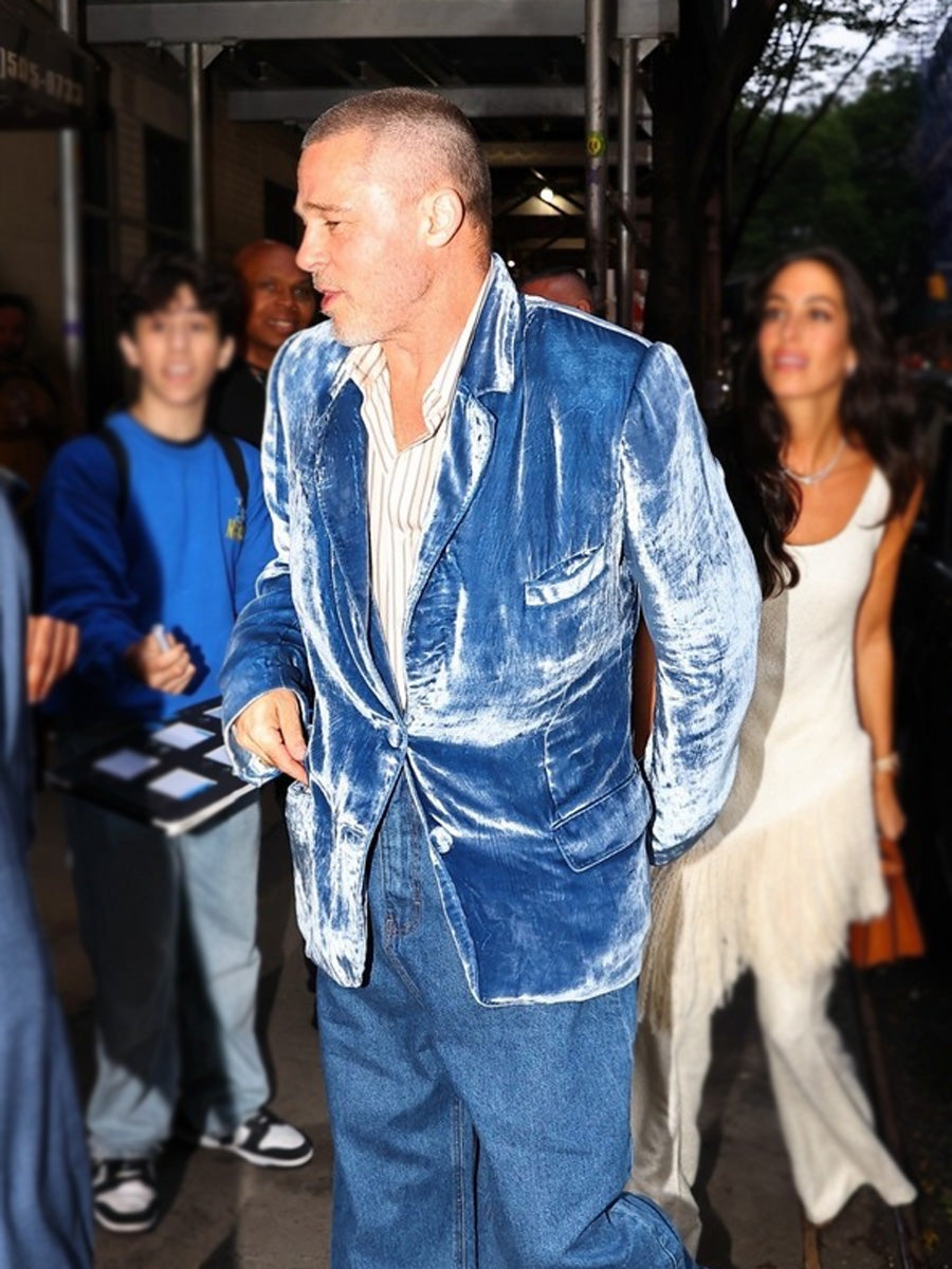 Brad Pitt Cobalt Blue Velvet Blazer