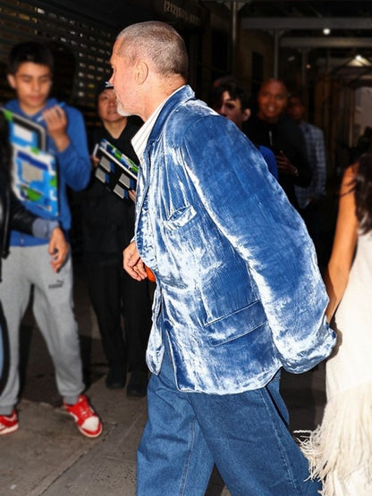 Brad Pitt Cobalt Blue Velvet Blazer