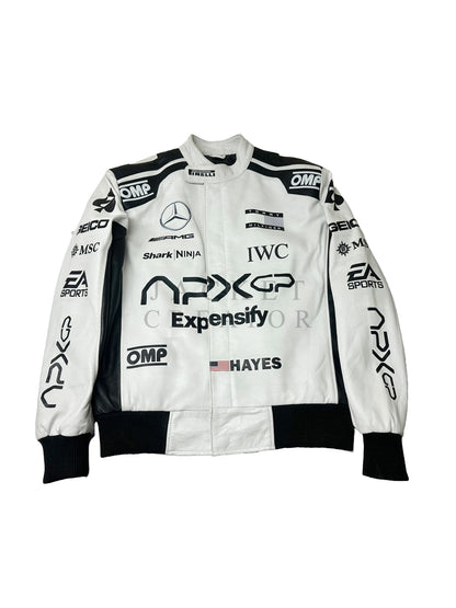 Brad Pitt F1 White and Black Racer Jacket