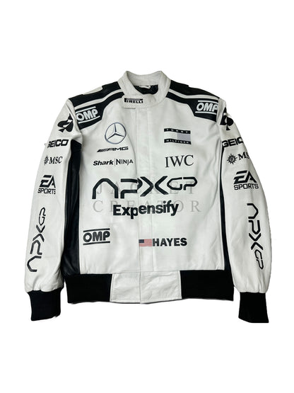 Brad Pitt F1 White and Black Racer Jacket