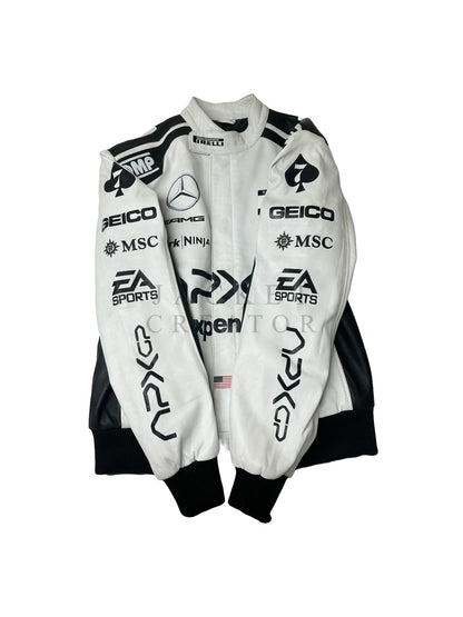 Brad Pitt F1 White and Black Racer Jacket