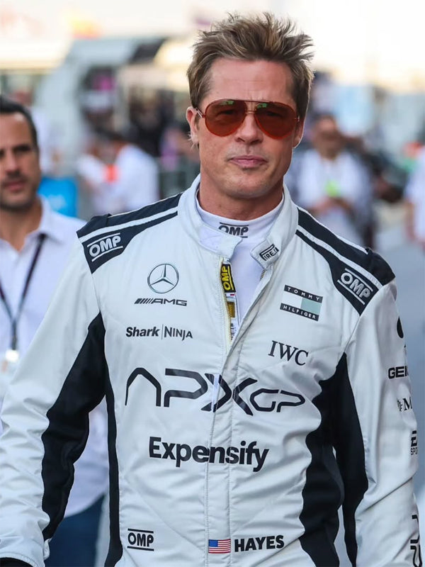 Brad Pitt F1 White and Black Racer Jacket