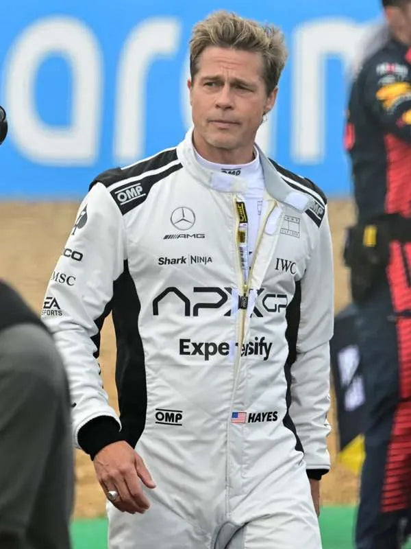 Brad Pitt F1 White and Black Racer Jacket