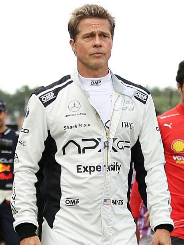 Brad Pitt F1 White and Black Racer Jacket