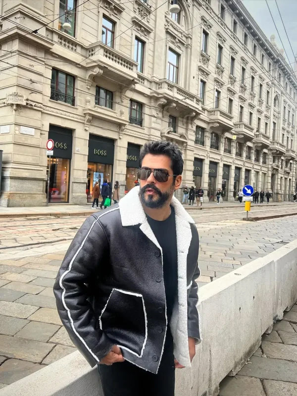 Burak Ozcivit Shearling Black Leather Jacket