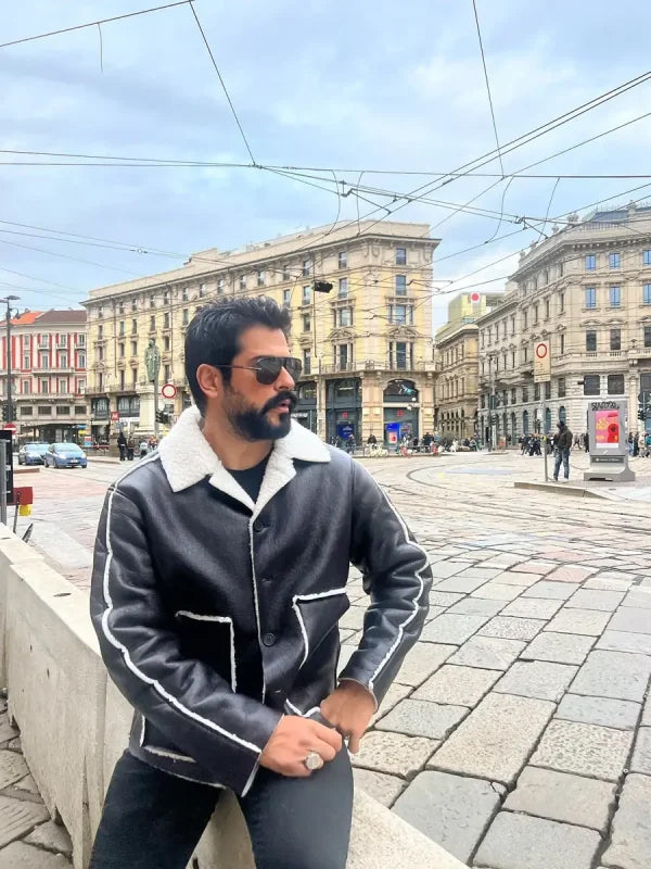 Burak Ozcivit Shearling Black Leather Jacket