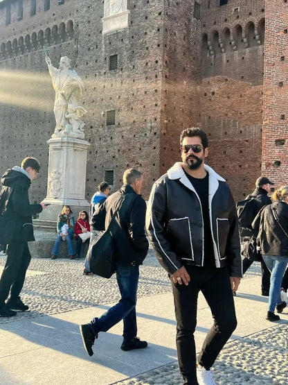 Burak Ozcivit Shearling Black Leather Jacket