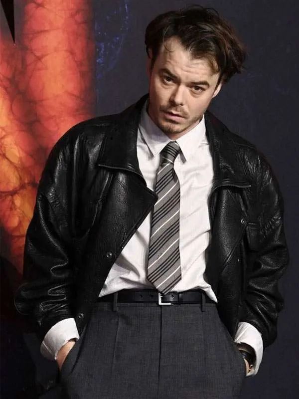 Charlie Heaton Stranger Things S05 UK Special Screening Black Leather Jacket