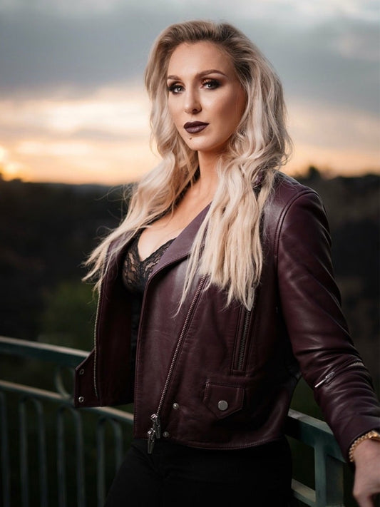 Charlotte Flair WWE Brown Leather Jacket