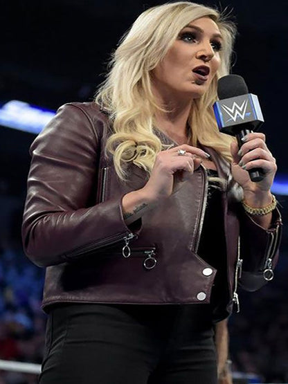 Charlotte Flair WWE Brown Leather Jacket