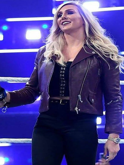 Charlotte Flair WWE Brown Leather Jacket
