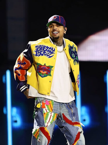 Chris Brown Breezy Bowl XX Tour Leather Bomber Jacket