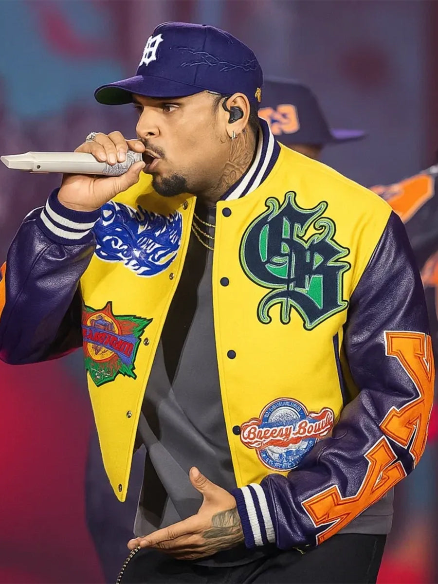 Chris Brown Breezy Bowl XX Tour Leather Bomber Jacket