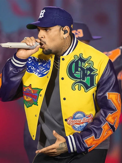 Chris Brown Breezy Bowl XX Tour Leather Bomber Jacket