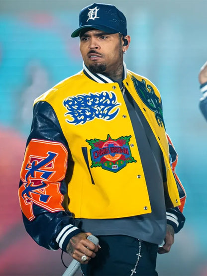 Chris Brown Breezy Bowl XX Tour Leather Bomber Jacket