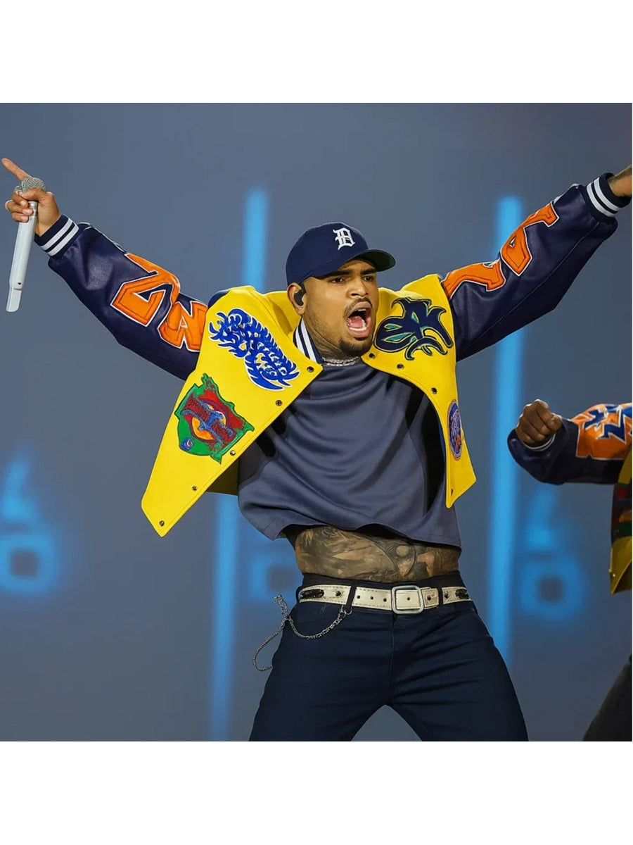 Chris Brown Breezy Bowl XX Tour Leather Bomber Jacket