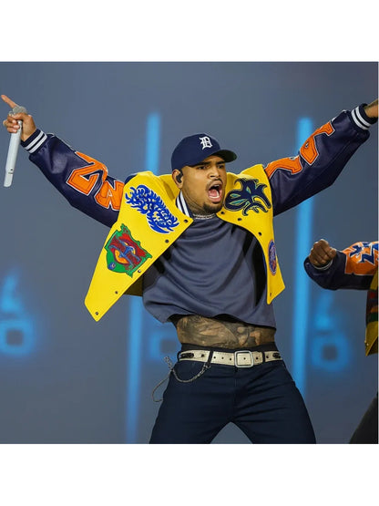 Chris Brown Breezy Bowl XX Tour Leather Bomber Jacket