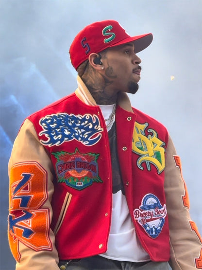Chris Brown Breezy Bowl XX Tour Leather Bomber Jacket