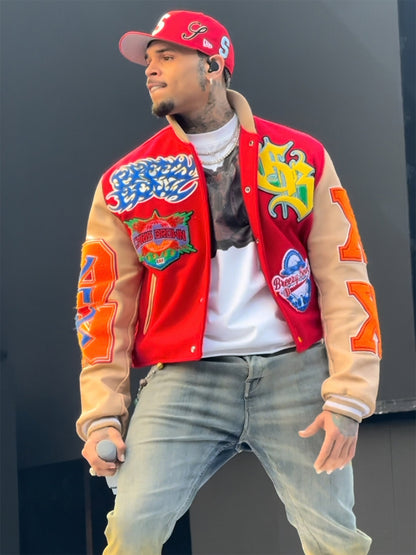 Chris Brown Breezy Bowl XX Tour Leather Bomber Jacket