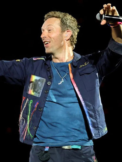 Chris Martin Coldplay Concert 2025 Blue Cotton Jacket