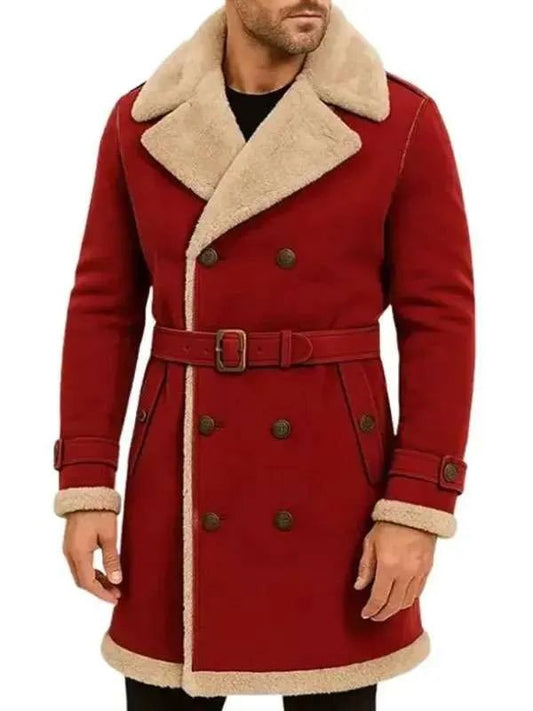 Christmas Classic Red Shearling Trench Coat