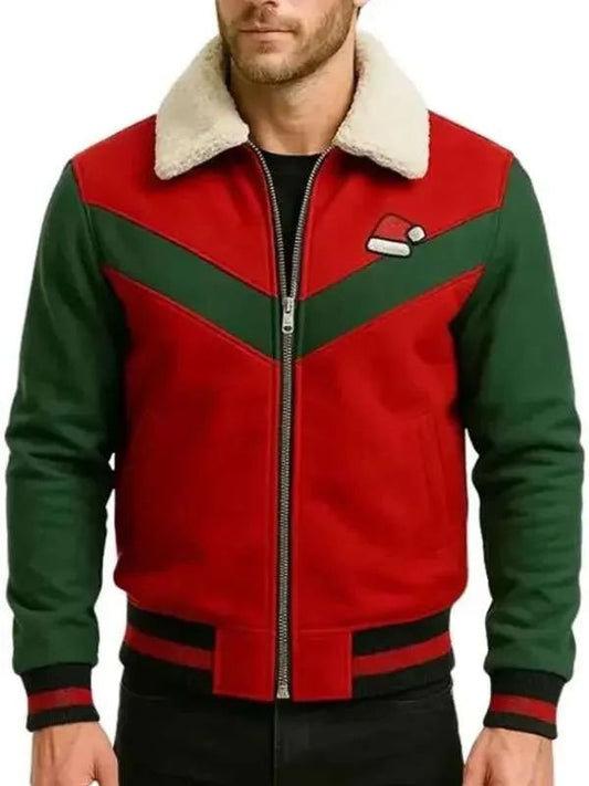 Christmas Red and Green Varsity Bomber Jacket