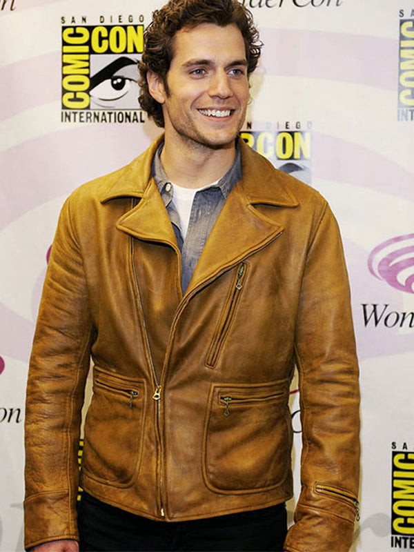 Comic Con Henry Cavill Brown Leather Biker Jacket
