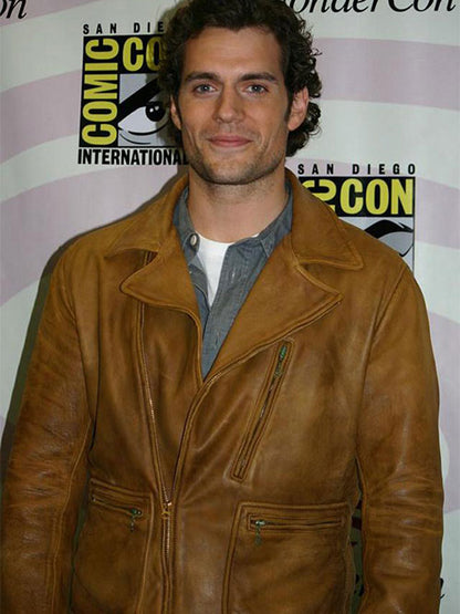 Comic Con Henry Cavill Brown Leather Biker Jacket