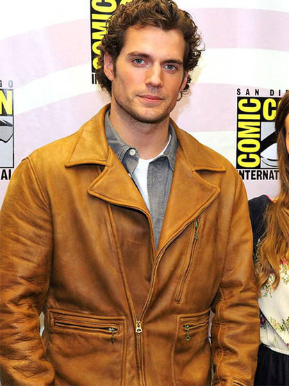 Comic Con Henry Cavill Brown Leather Biker Jacket