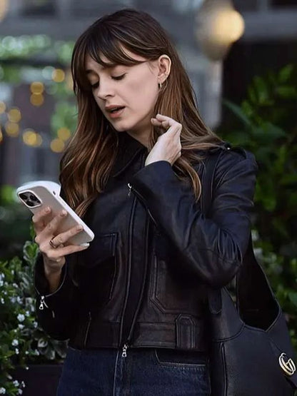 Daisy Edgar-Jones Black Cropped Leather Jacket