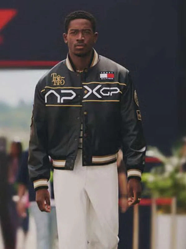Damson Idris F1 Movie APXGP Leather Varsity Jacket