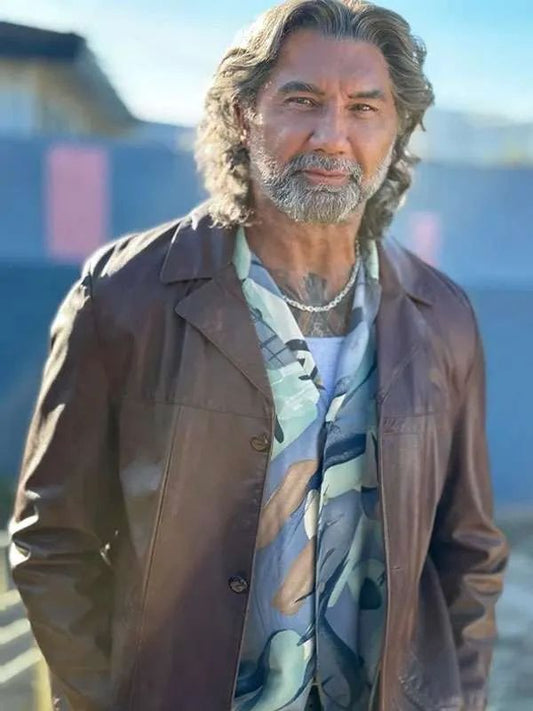 Dave Bautista The Last Showgirl 2025 Brown Leather Jacket