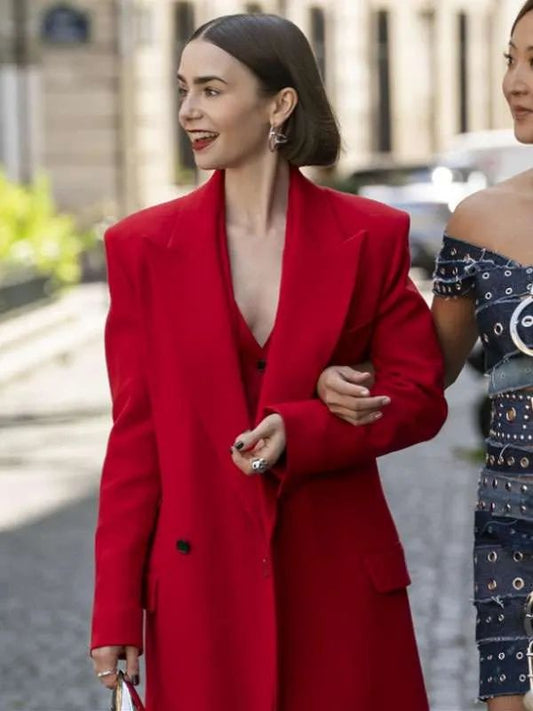 Emily in Paris Emily Cooper Red Wool Trench Coat