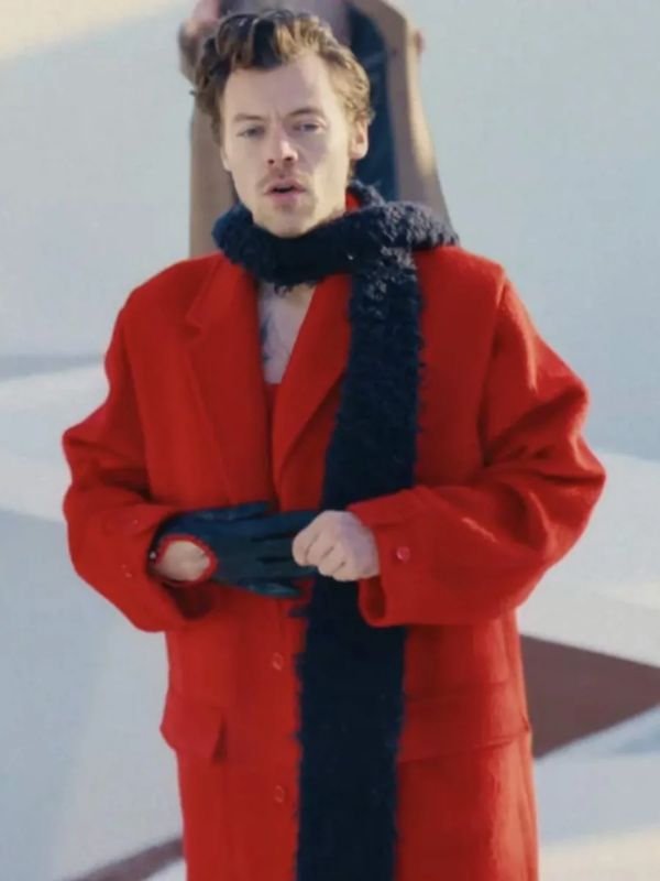 English Singer Harry Styles As It Was Red Wool Long Coat