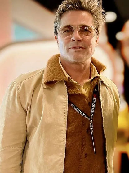 F1 Movie Premiere Brad Pitt Tan Jacket