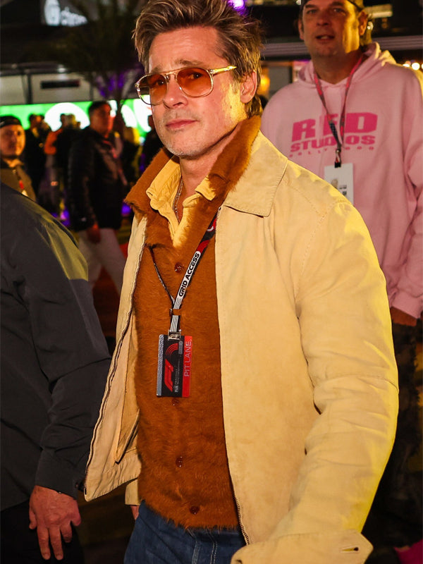 F1 Movie Premiere Brad Pitt Tan Jacket