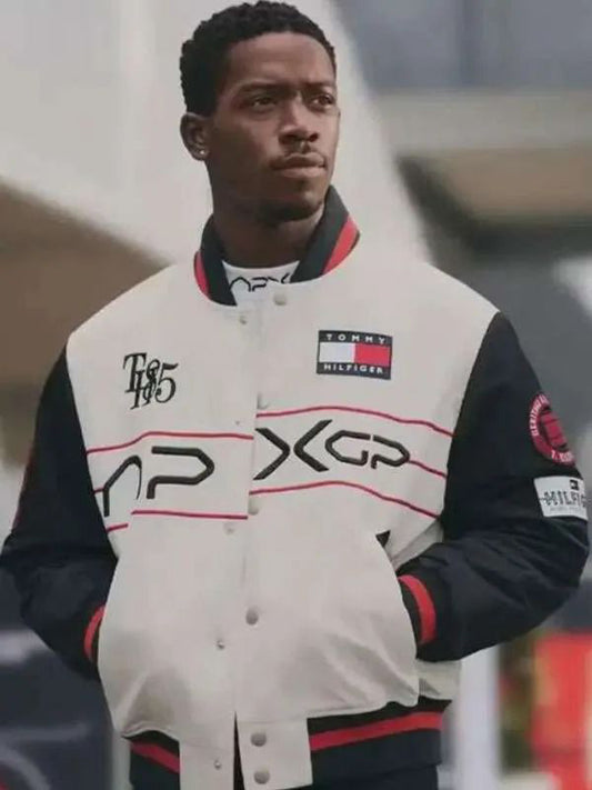 F1 The Movie Damson Idris White Racing Varsity Jacket