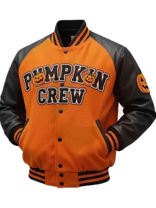 Halloween Black and Orange Pumpkin Crew Varsity Jacket