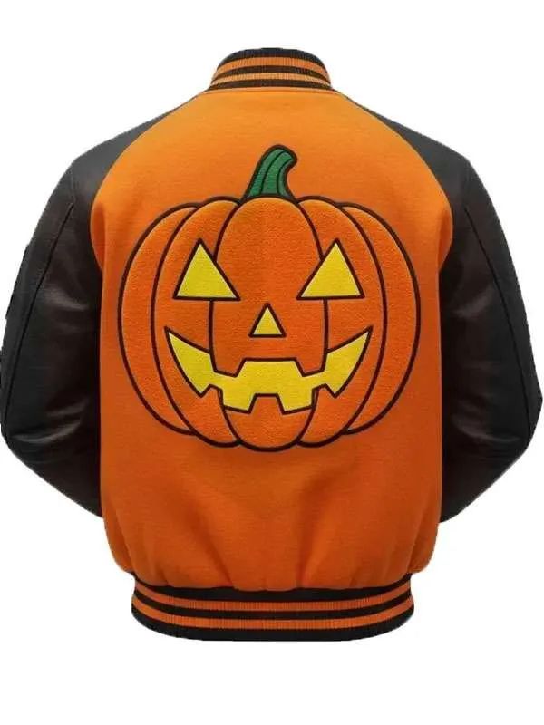 Halloween Black and Orange Pumpkin Crew Varsity Jacket
