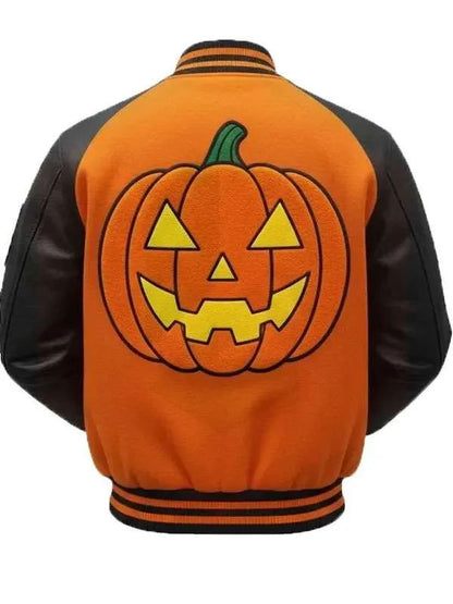 Halloween Black and Orange Pumpkin Crew Varsity Jacket