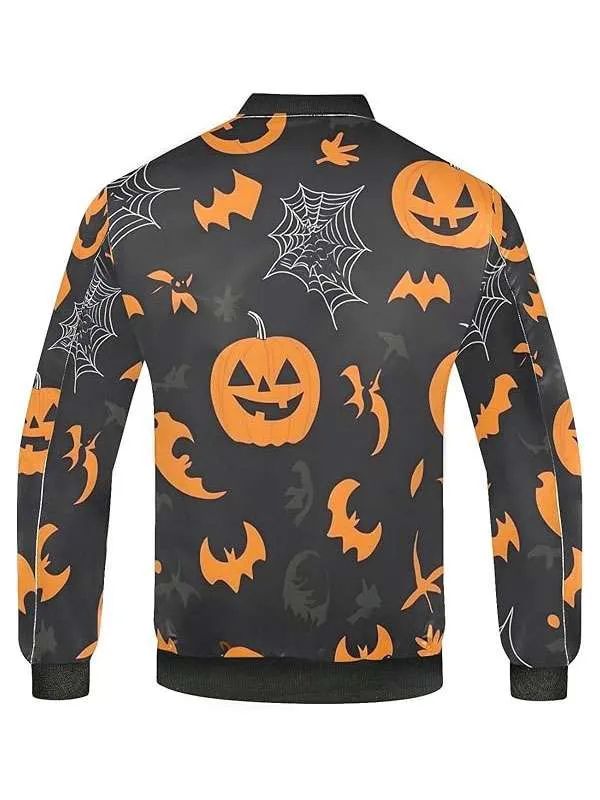 Halloween Pumpkins Printed Black Bomber Jacket