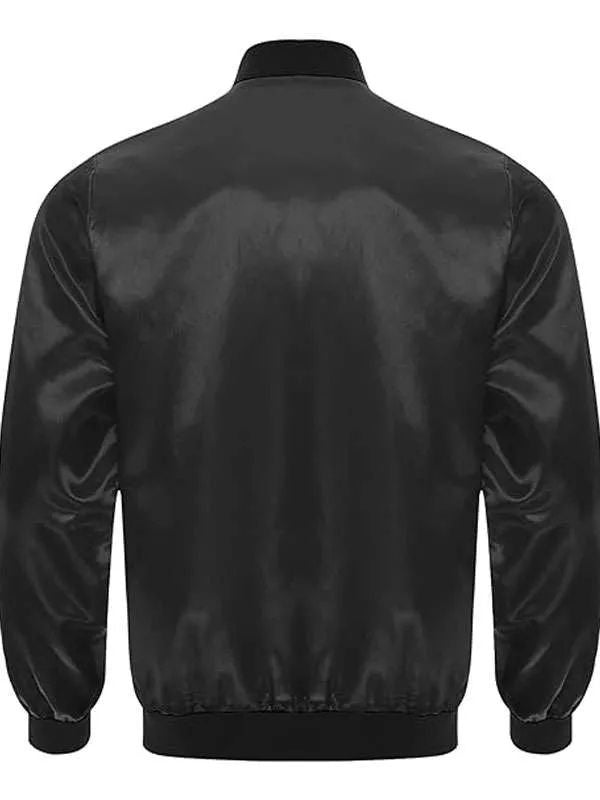 Halloween Scary Pumpkin Black Satin Bomber Jacket