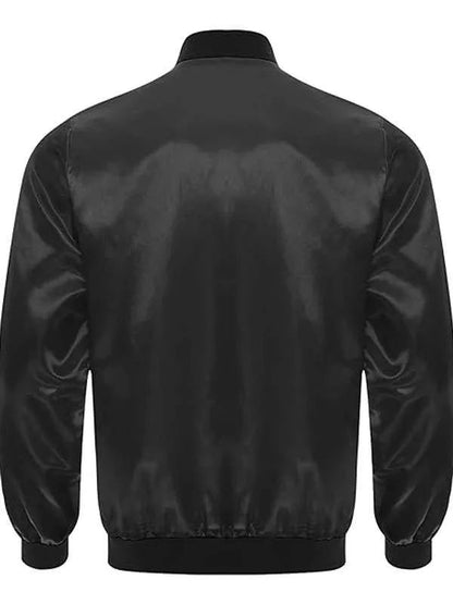 Halloween Scary Pumpkin Black Satin Bomber Jacket